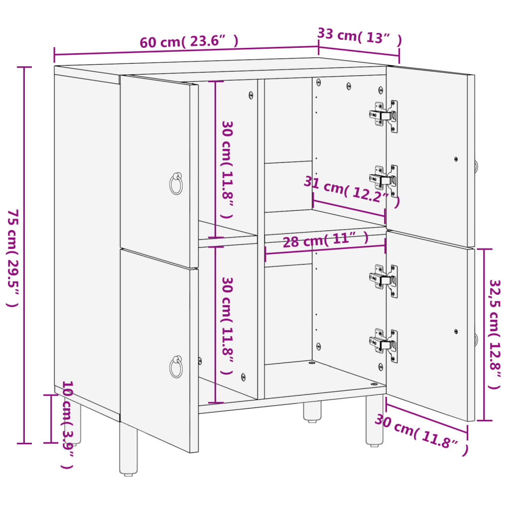 Sideskap 60x33x75 cm heltre mango
