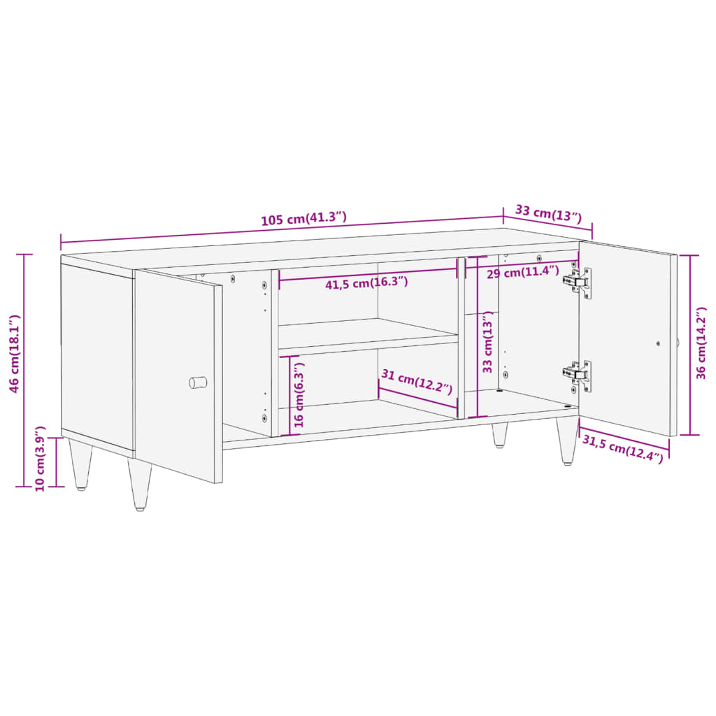 TV-Møbel Tre TV-benk heltre mango 105x33x46 cm