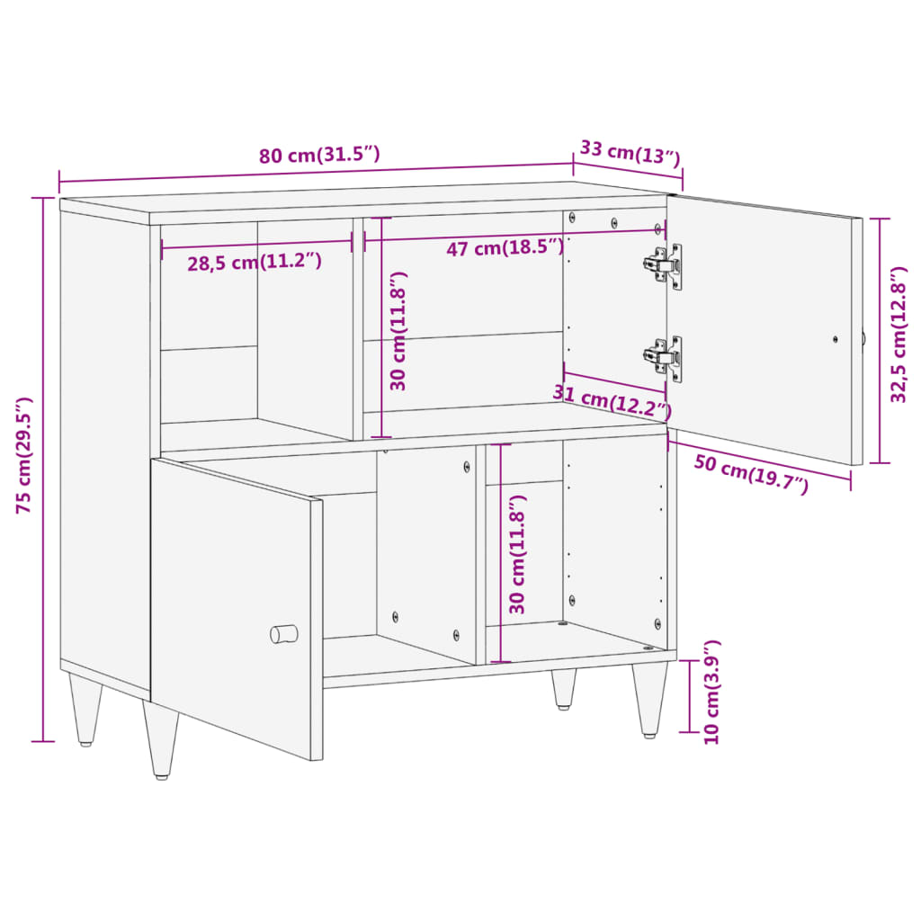 Skap heltre mango 80x33x75 cm