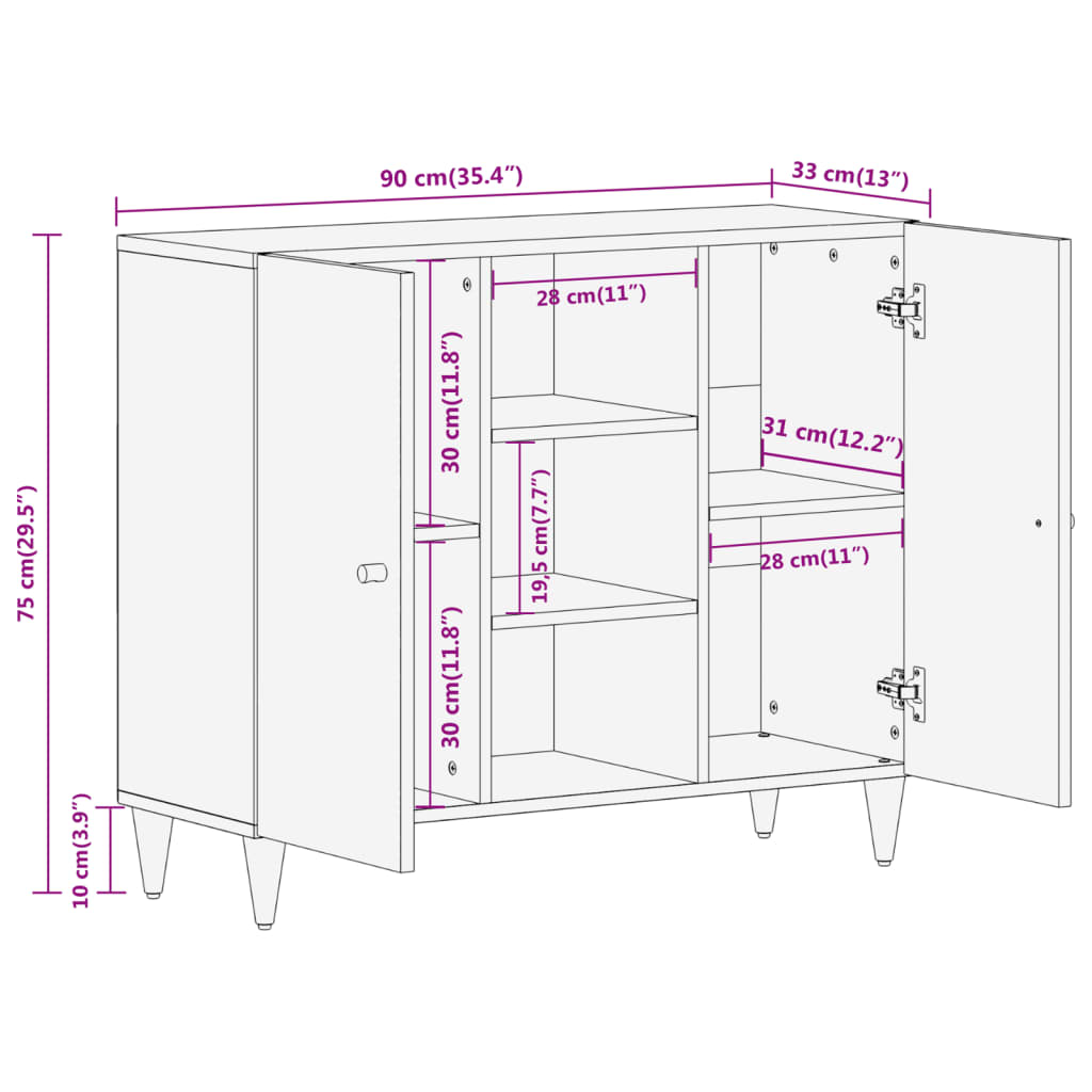 Skap heltre mango 90x33x75 cm