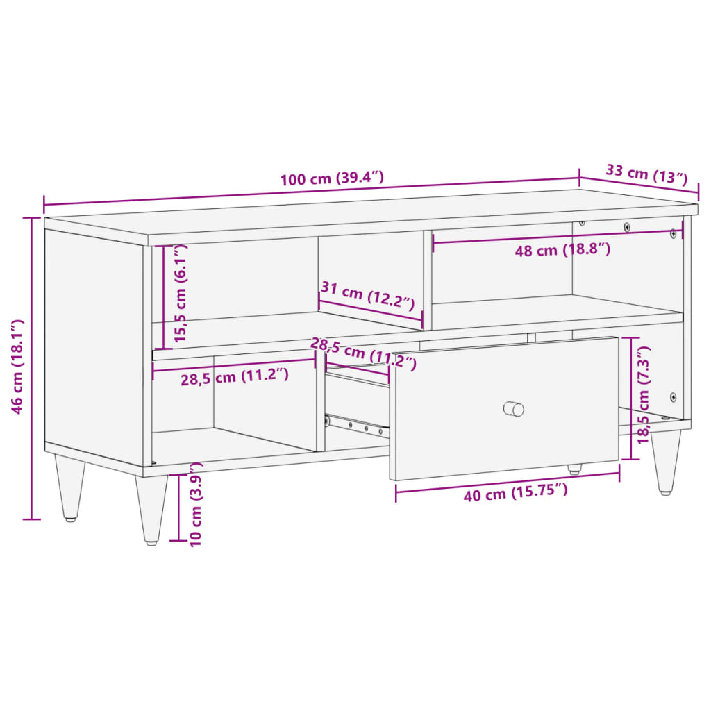 TV-Møbel Tre Tv-benk heltre mango 100x33x46 cm