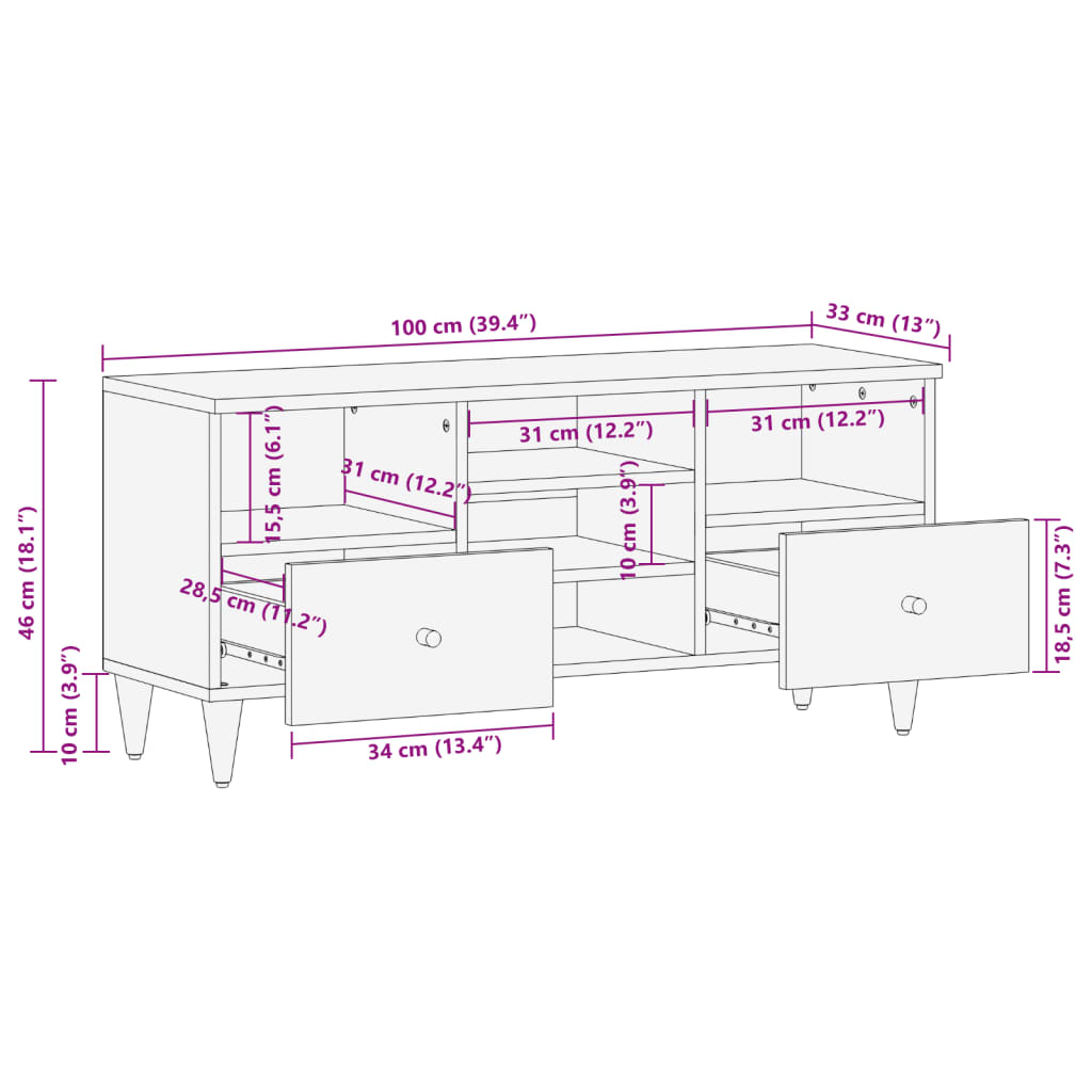 TV-Møbel Tre Tv-benk heltre mango 100x33x46 cm