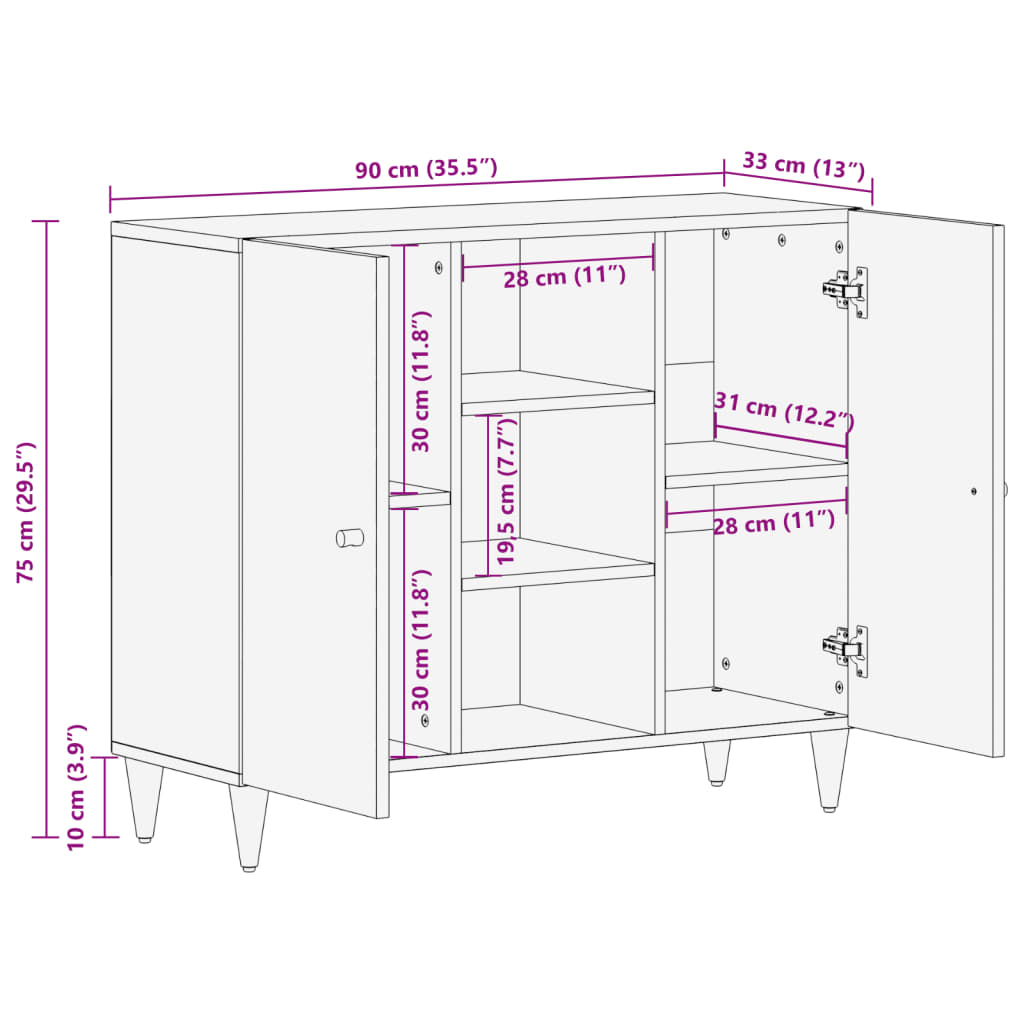 Skap heltre mango 90x33x75 cm