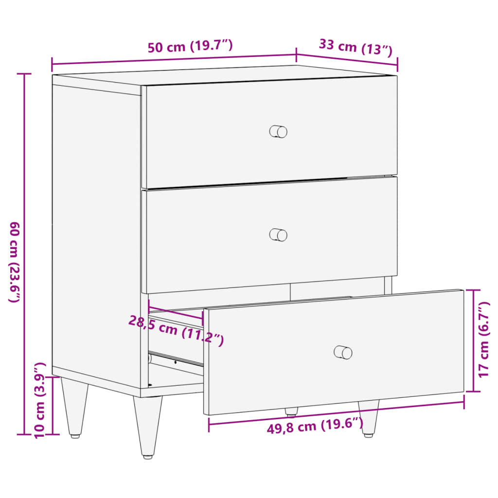 Nattbord Sengbord Tre 50x33x60 cm heltre mango