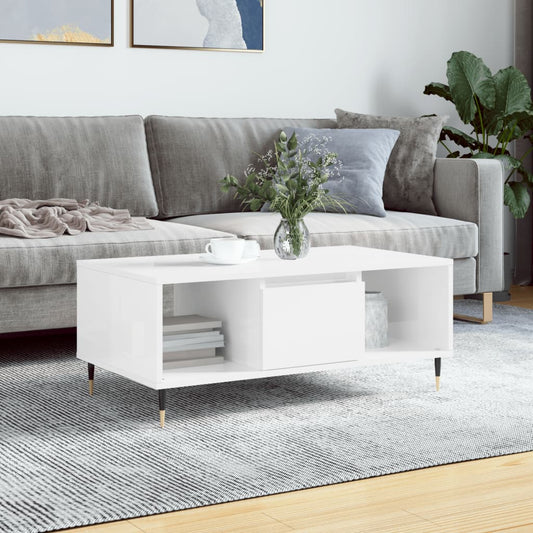 Salongbord Sofabord Høyglans Hvit 90x50x36,5 cm