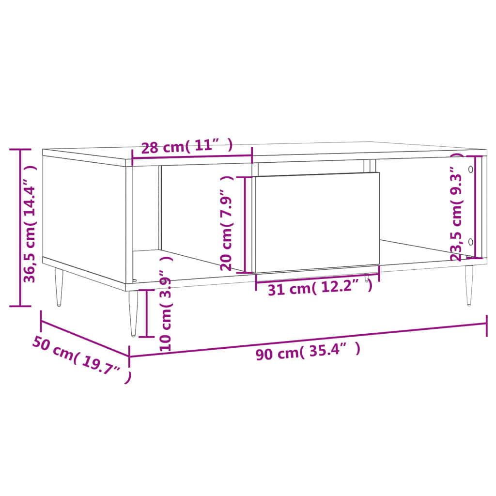 Salongbord Sofabord Brun Eik 90x50x36,5 cm