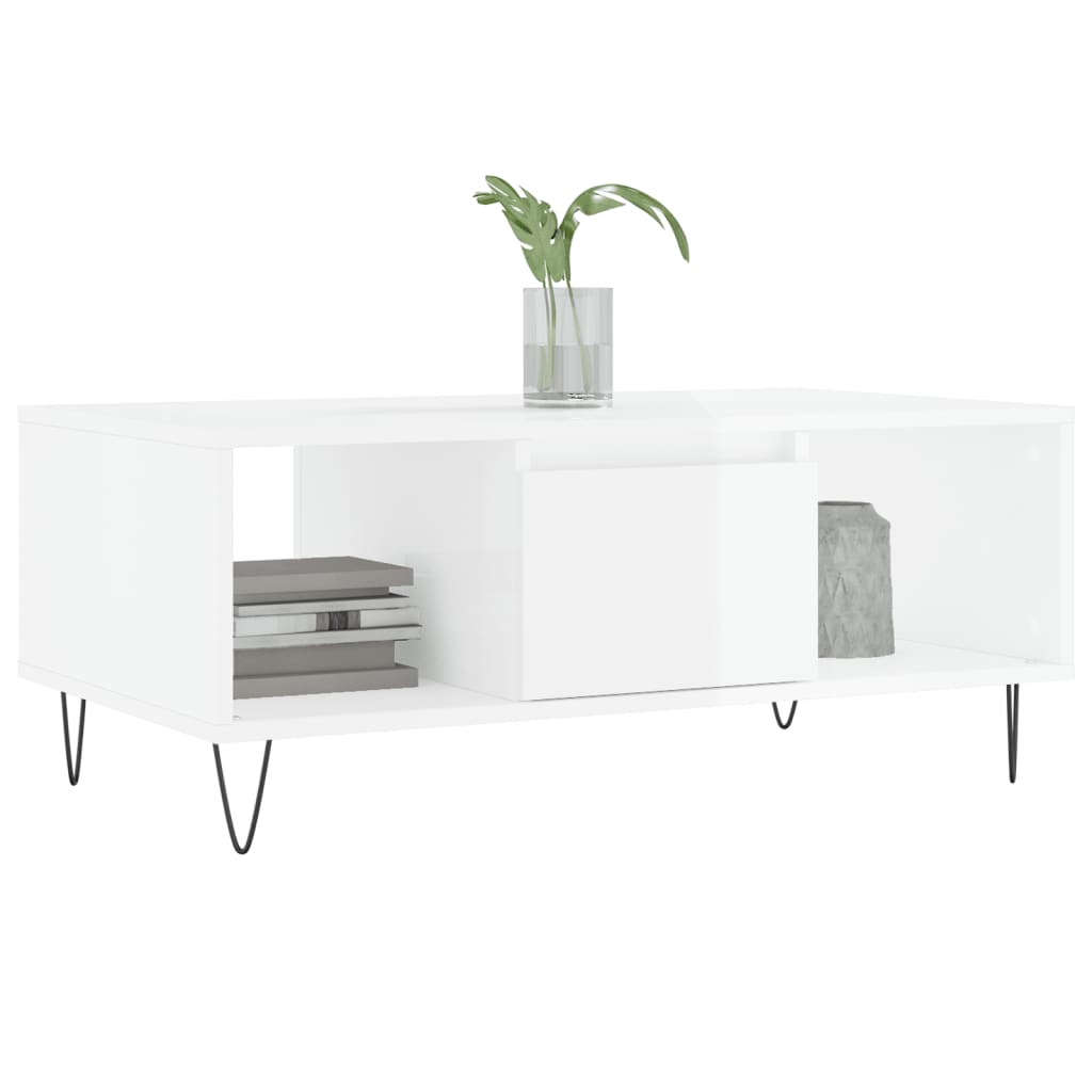 Salongbord Sofabord Høyglans Hvit 90x50x36,5 cm