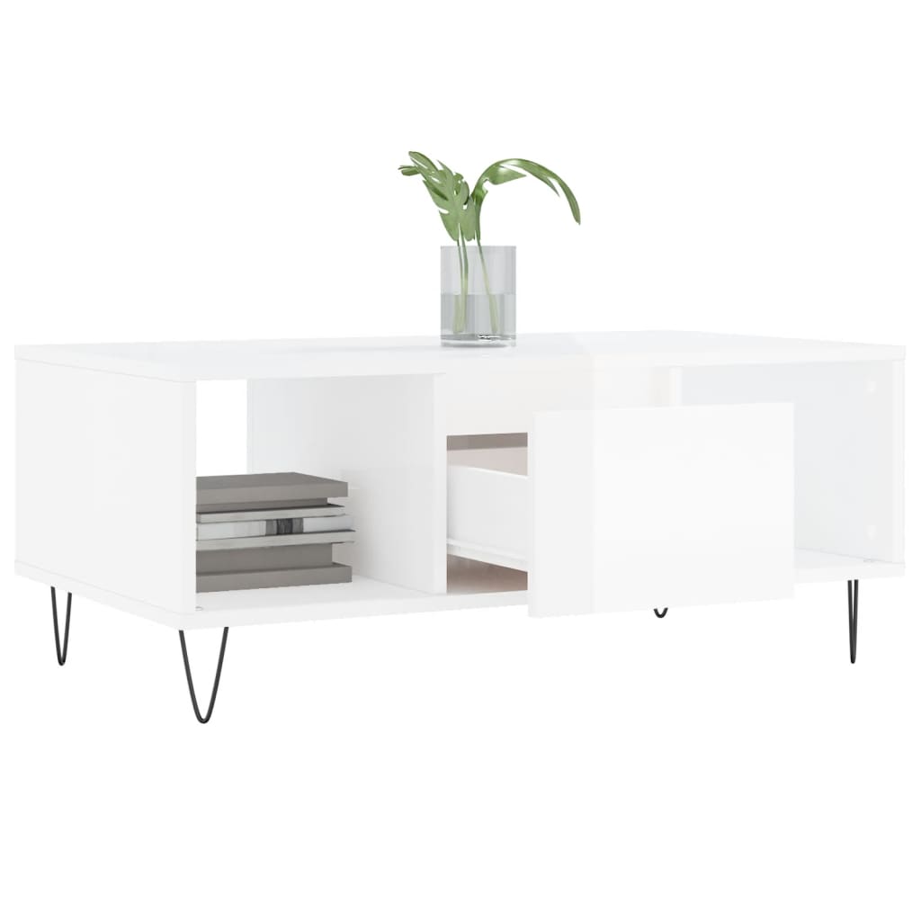 Salongbord Sofabord Høyglans Hvit 90x50x36,5 cm