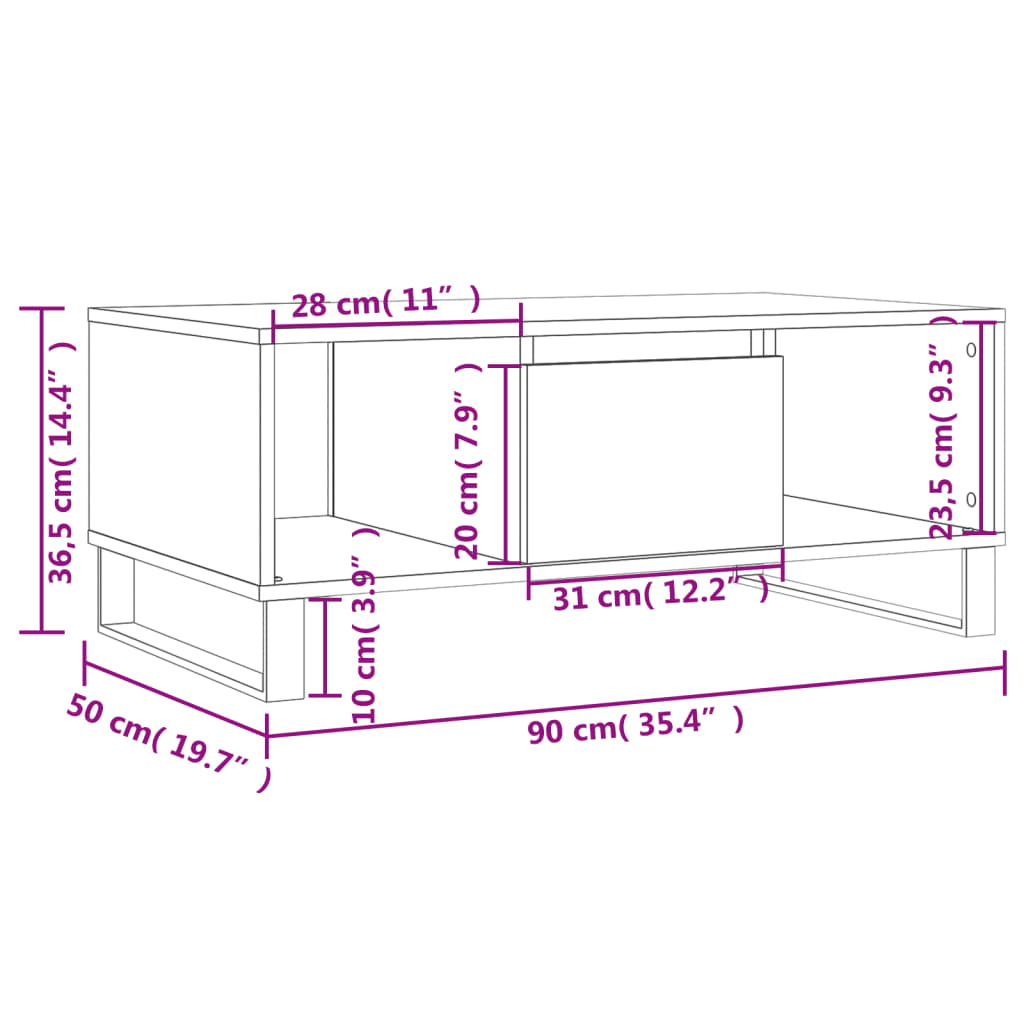 Salongbord Sofabord Hvit 90x50x36,5 cm