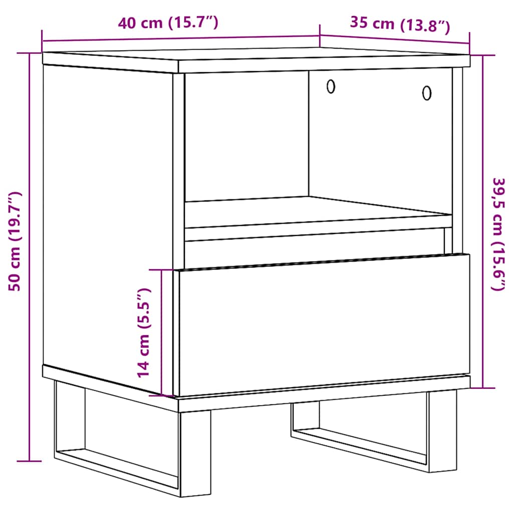 Nattbord Sengbord Hvit 40x35x50 cm