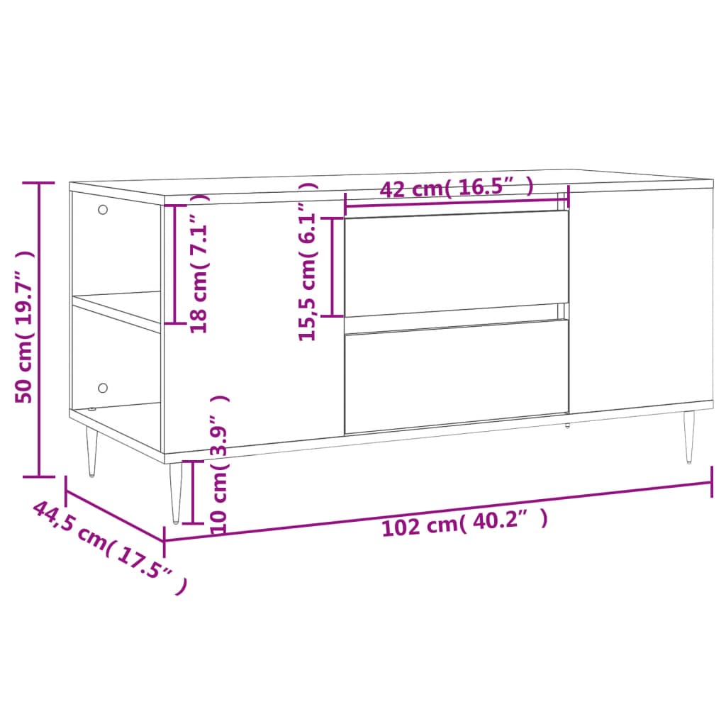 Salongbord Sofabord Betonggrå 102x44,5x50 cm