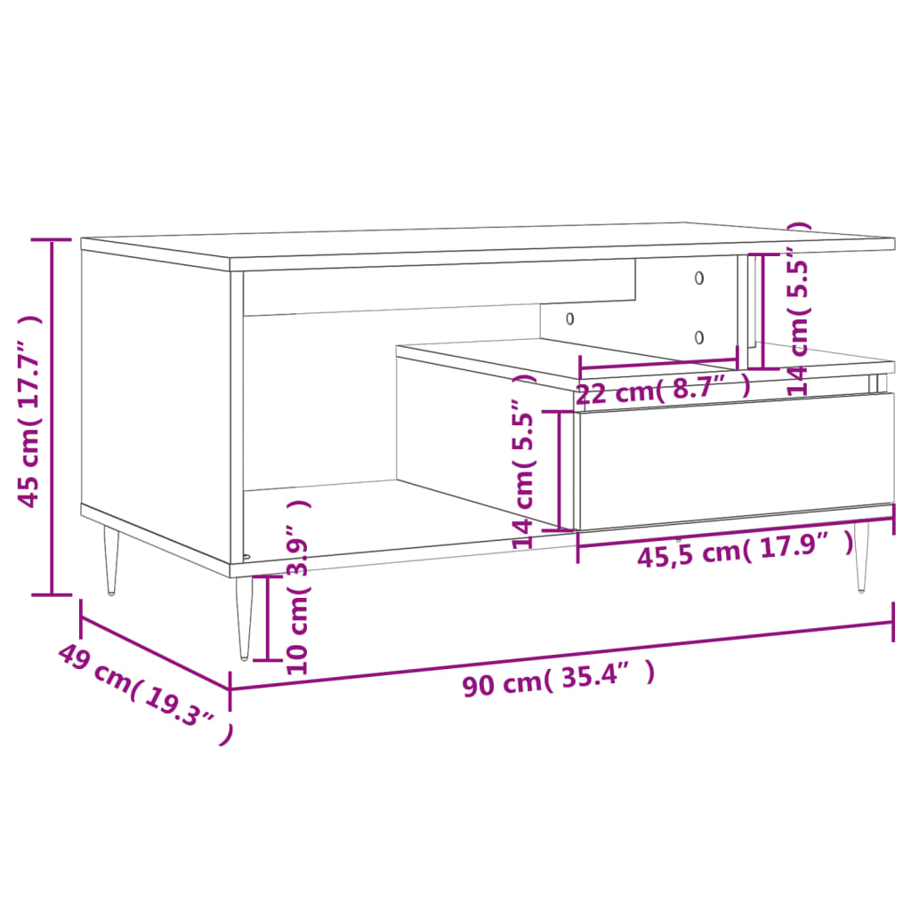 Salongbord Sofabord Hvit 90x49x45 cm