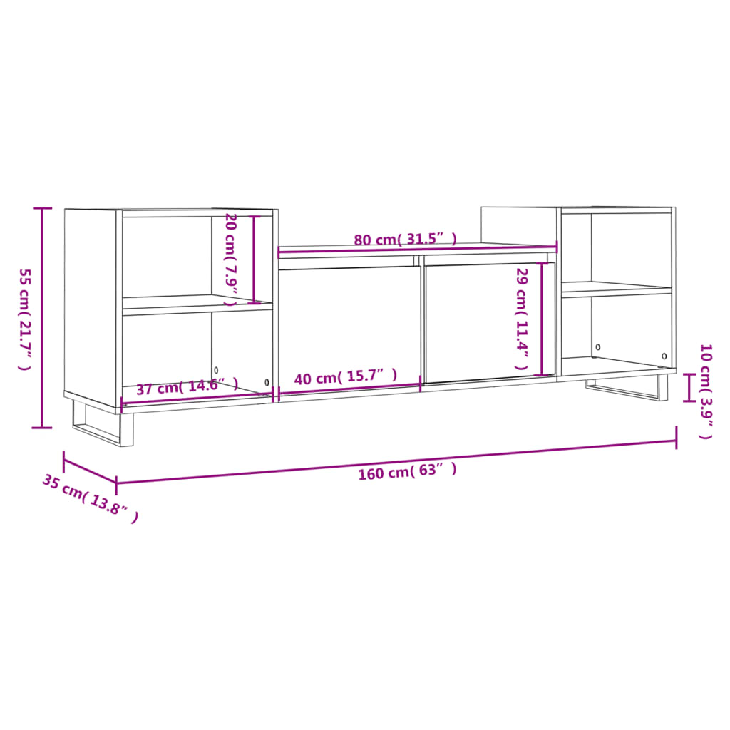TV-Møbel Høyglans Hvit TV-benk 160x35x55 cm