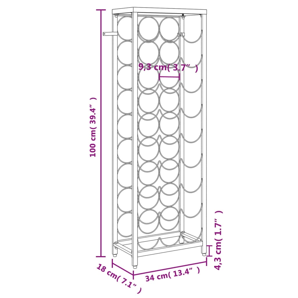 Vinstativ for 27 flasker Svart 34x18x100 cm smijern