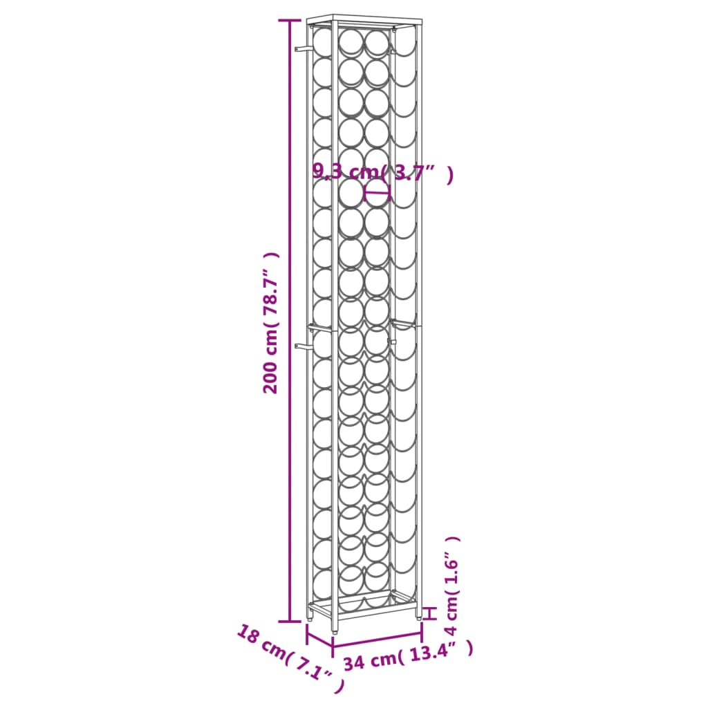 Vinstativ for 57 flasker Svart 34x18x200 cm smijern