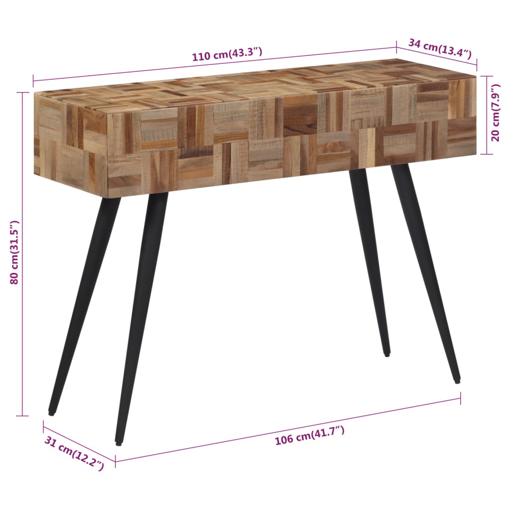 Avlastningsbord Konsollbord Tre 110x34x80 cm gjenvunnet heltre teak