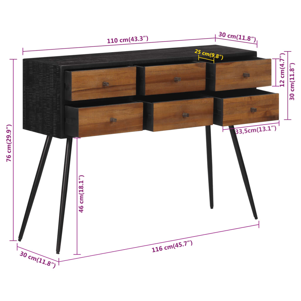 Avlastningsbord Konsollbord Tre med skuffer 116x30x76 cm gjenvunnet heltre teak