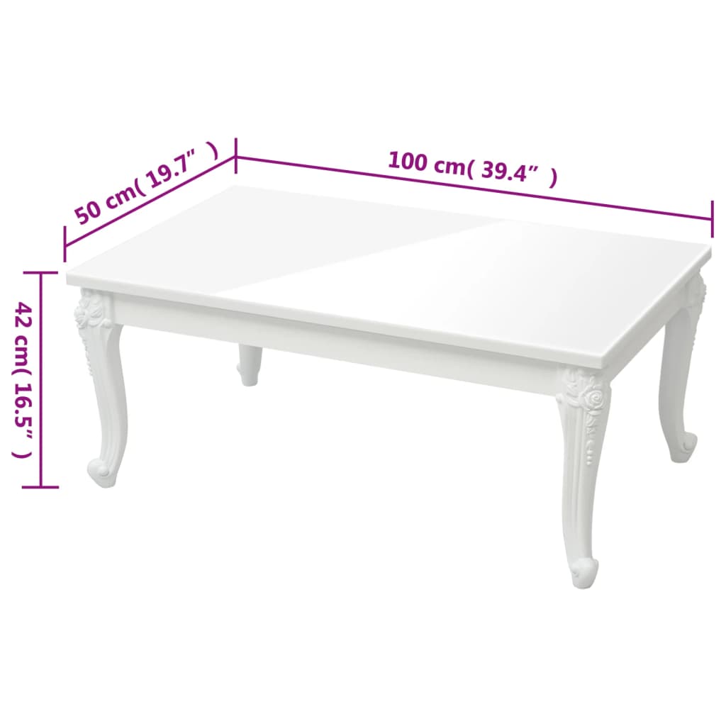 Salongbord Sofabord Høyglans Hvit 100x50x42 cm
