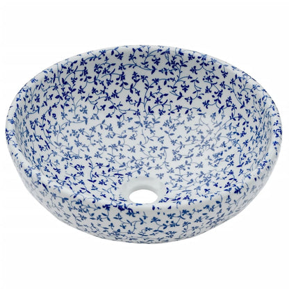 Benkeservant hvit og blå rund Φ41x14 cm keramikk