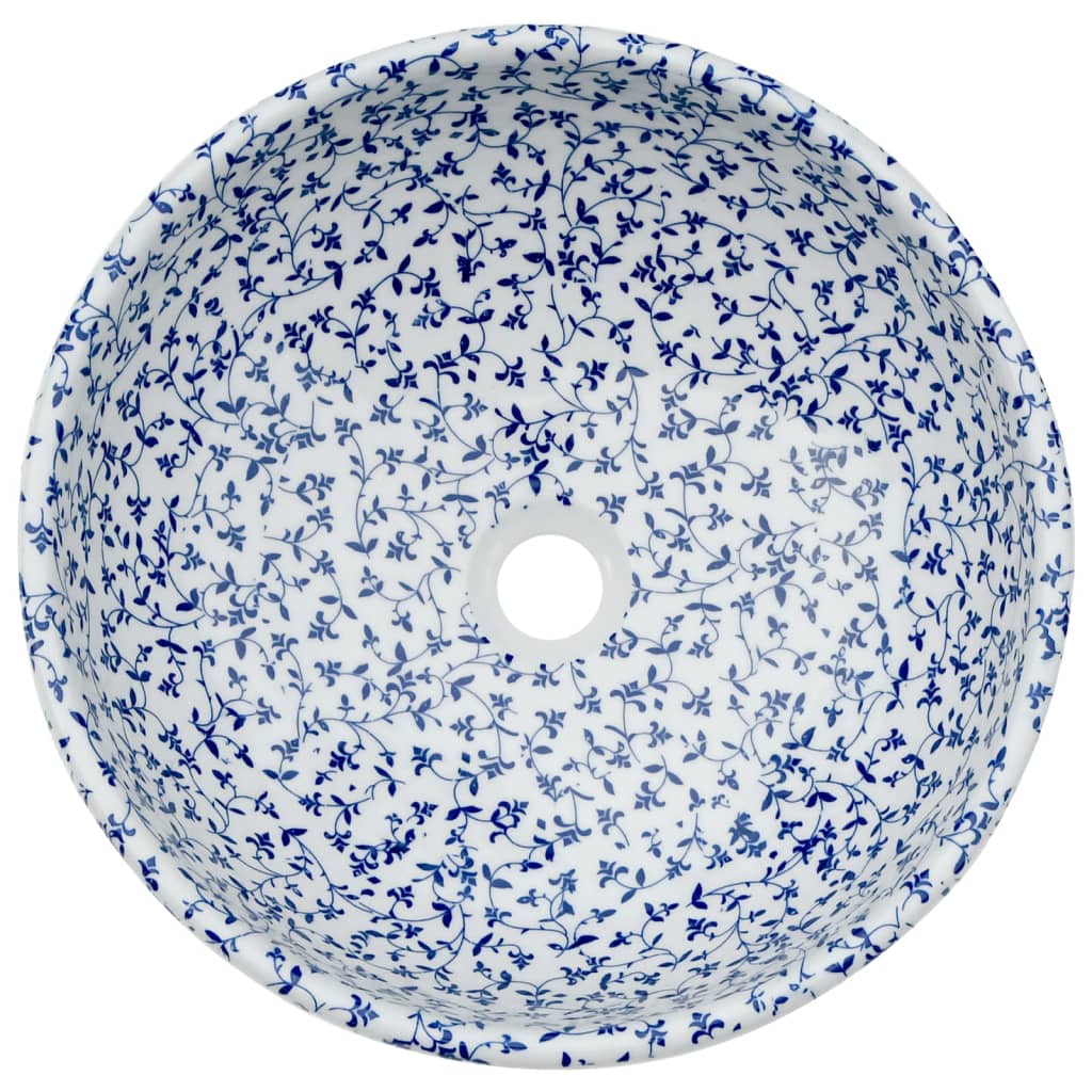 Benkeservant hvit og blå rund Φ41x14 cm keramikk