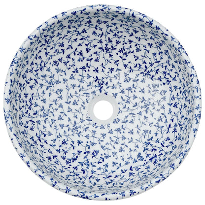Benkeservant hvit og blå rund Φ41x14 cm keramikk