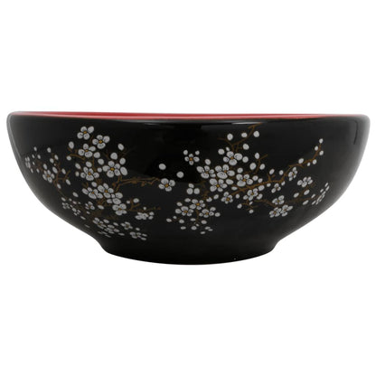 Benkeservant svart og rød rund Φ41x14 cm keramikk