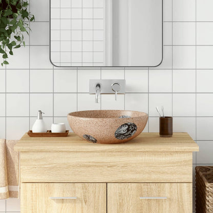 Benkeservant brun og blå rund Φ41x14 cm keramikk