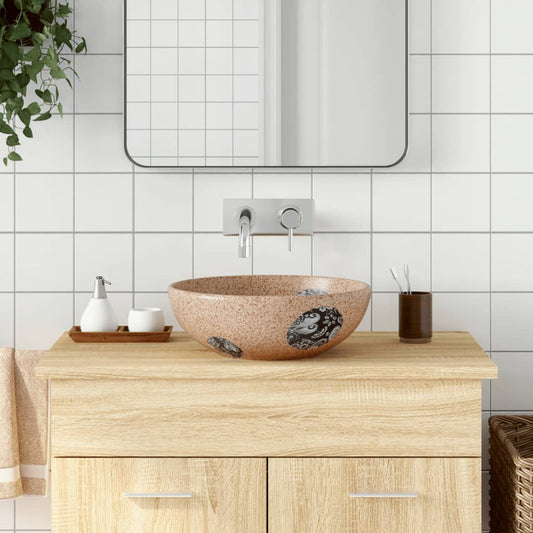 Benkeservant brun og blå rund Φ41x14 cm keramikk