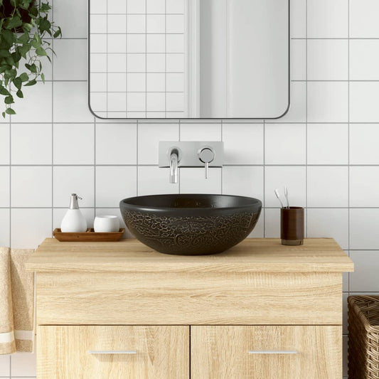 Benkeservant svart rund Φ41x14 cm keramikk
