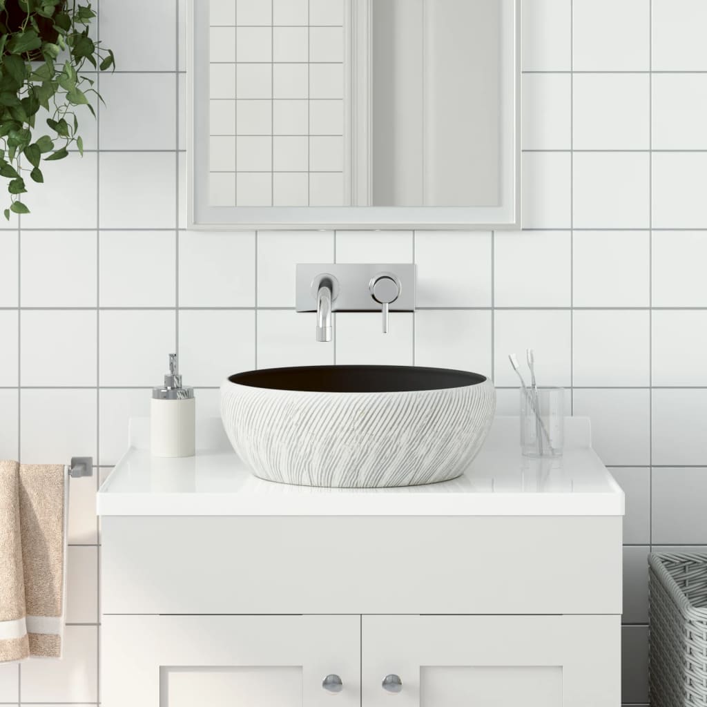 Benkeservant svart og grå rund Φ41x14 cm keramikk