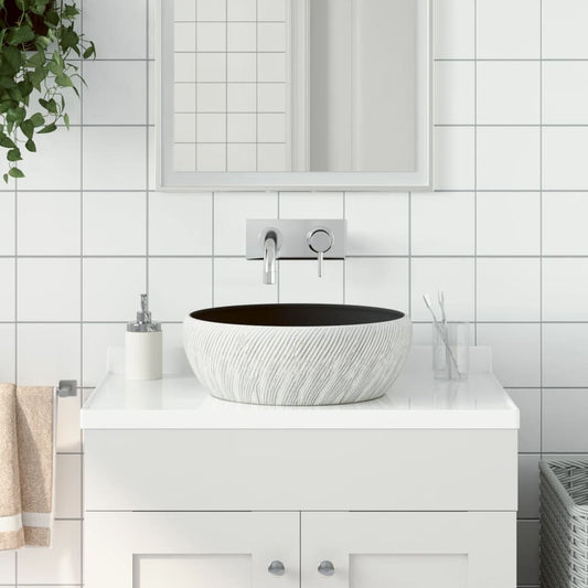 Benkeservant svart og grå rund Φ41x14 cm keramikk