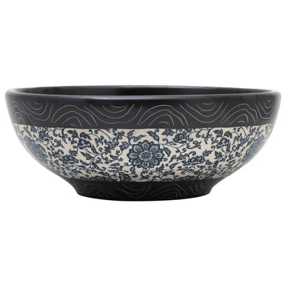 Benkeservant svart og blå rund Φ41x14 cm keramikk