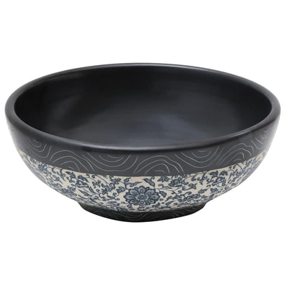 Benkeservant svart og blå rund Φ41x14 cm keramikk