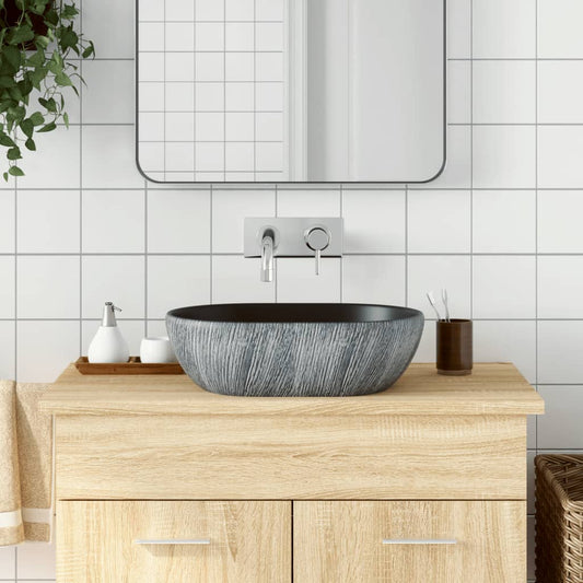 Baderomsvask Svart og Grå oval 47x33x13 cm keramikk