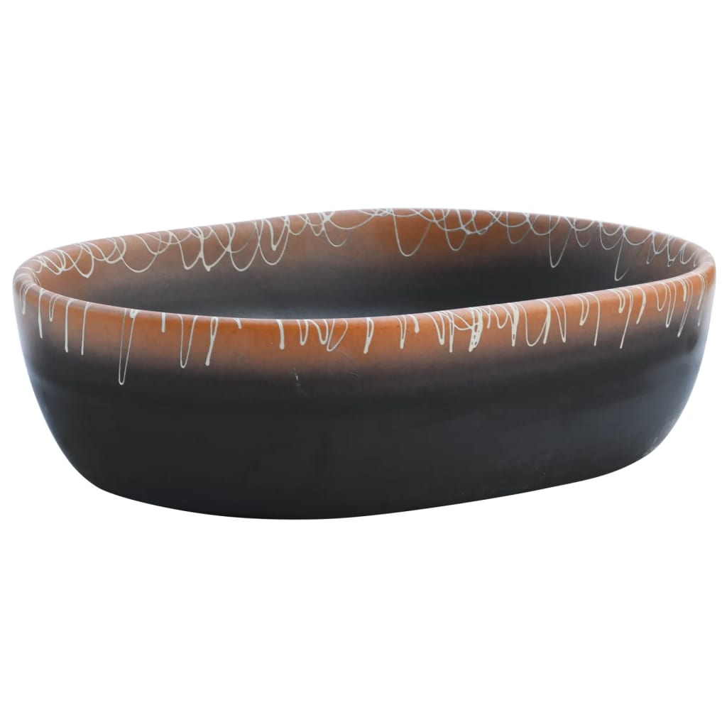 Baderomsvask Svart og oransje oval 47x33x13 cm keramikk