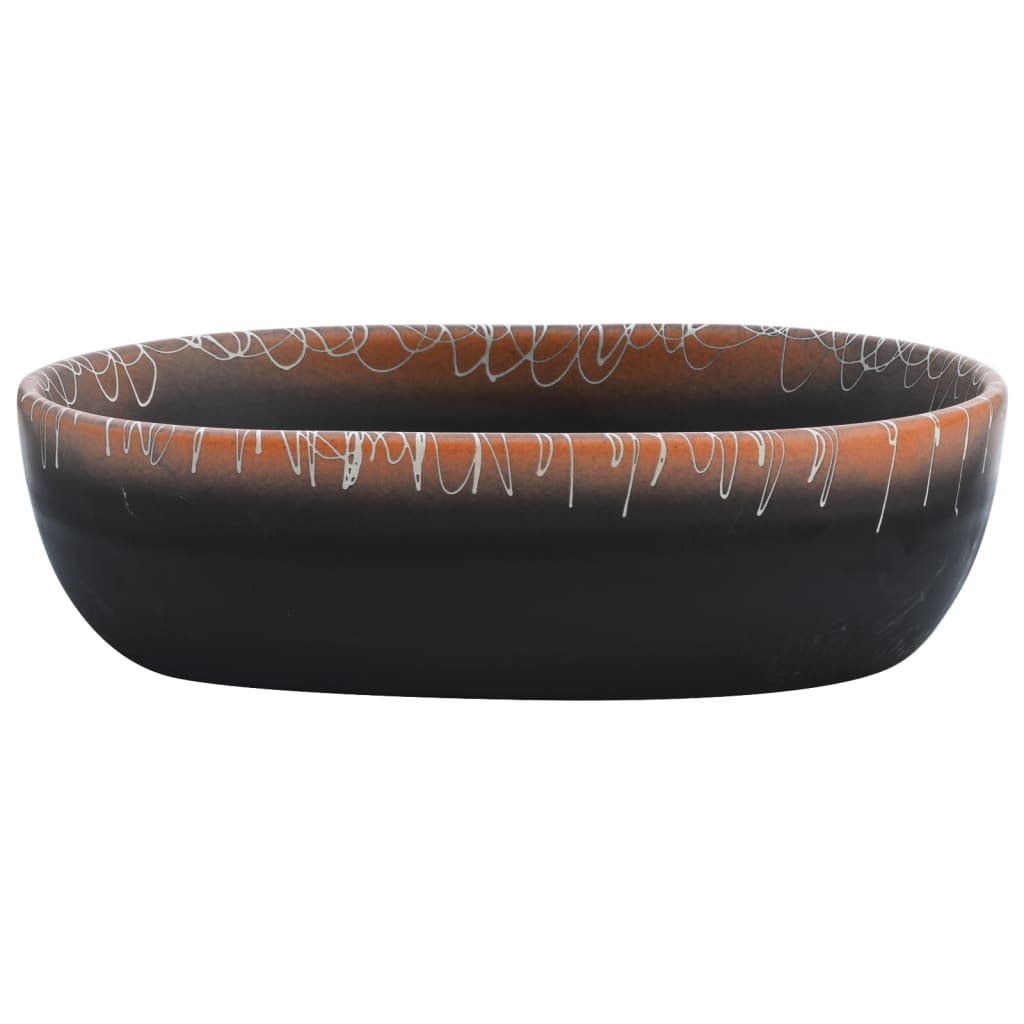 Baderomsvask Svart og oransje oval 47x33x13 cm keramikk