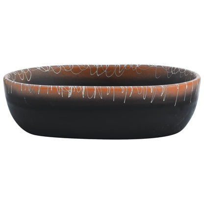 Baderomsvask Svart og oransje oval 47x33x13 cm keramikk