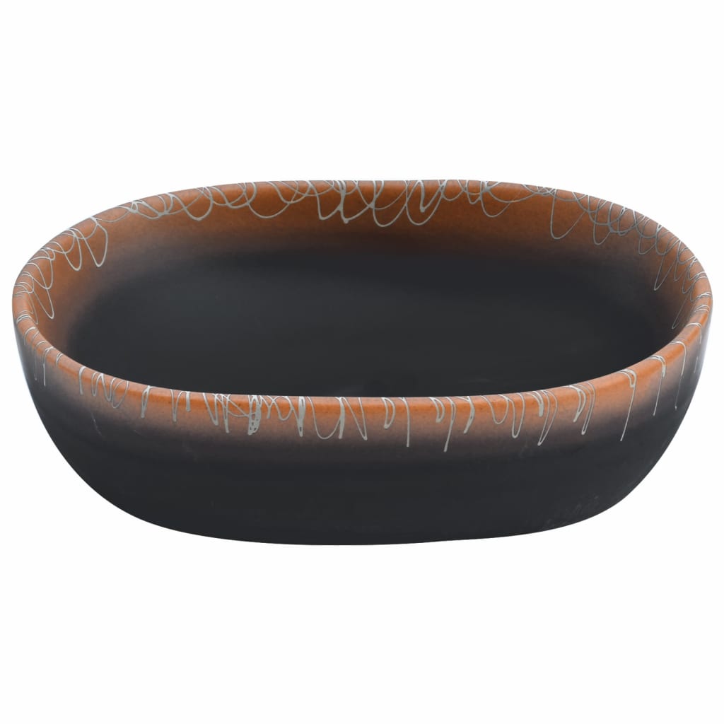 Baderomsvask Svart og oransje oval 47x33x13 cm keramikk