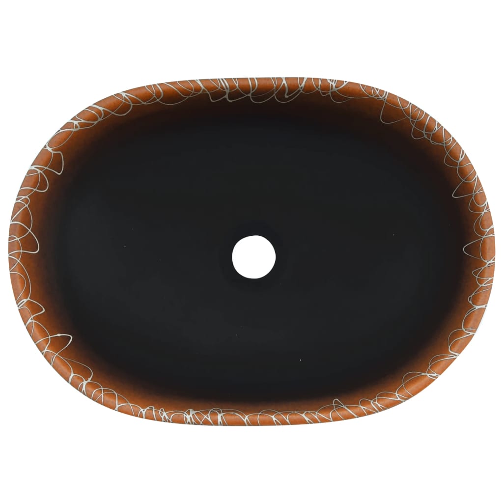 Baderomsvask Svart og oransje oval 47x33x13 cm keramikk
