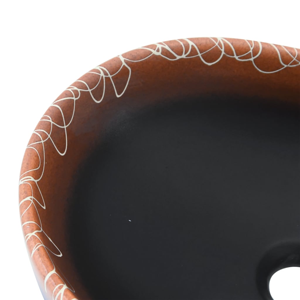 Baderomsvask Svart og oransje oval 47x33x13 cm keramikk