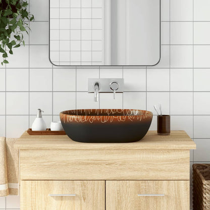 Baderomsvask Svart og oransje oval 47x33x13 cm keramikk