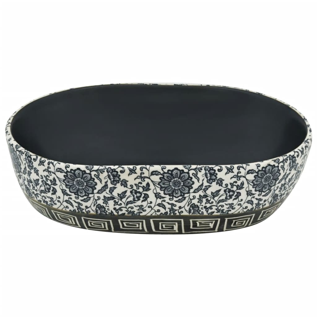 Baderomsvask Svart og blå oval 47x33x13 cm keramikk