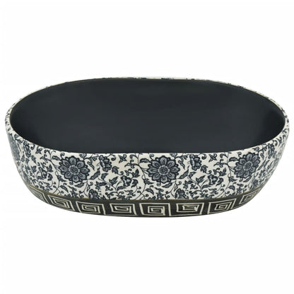 Baderomsvask Svart og blå oval 47x33x13 cm keramikk