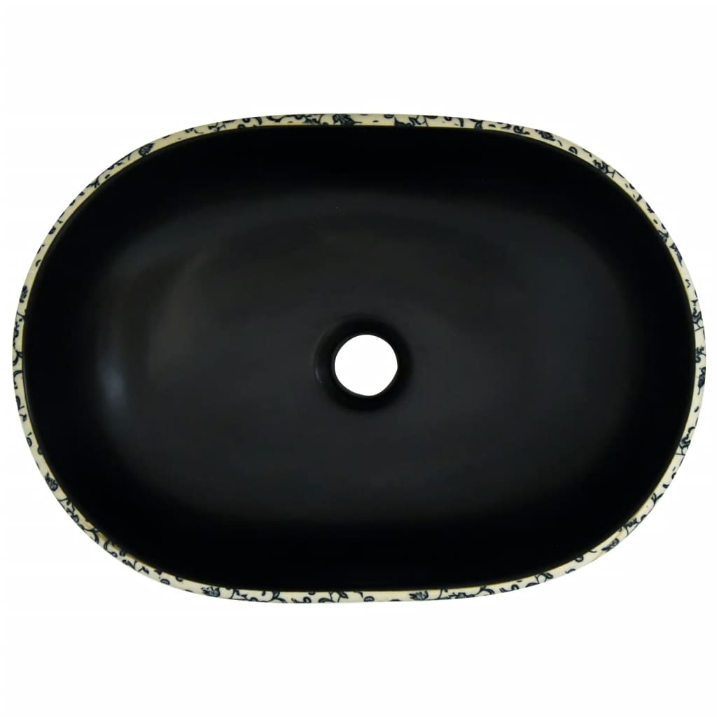 Baderomsvask Svart og blå oval 47x33x13 cm keramikk