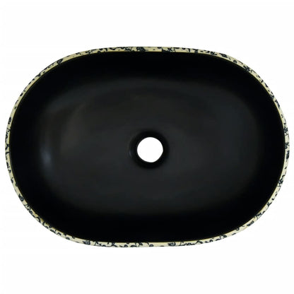 Baderomsvask Svart og blå oval 47x33x13 cm keramikk
