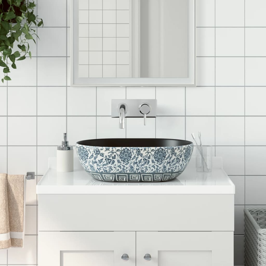Baderomsvask Svart og blå oval 47x33x13 cm keramikk