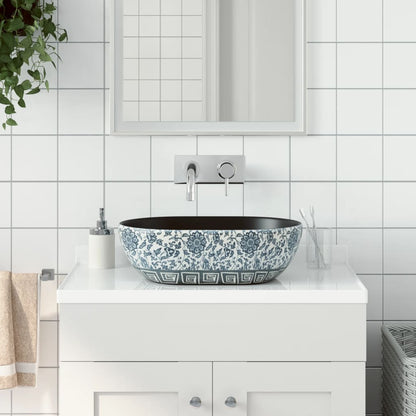 Baderomsvask Svart og blå oval 47x33x13 cm keramikk