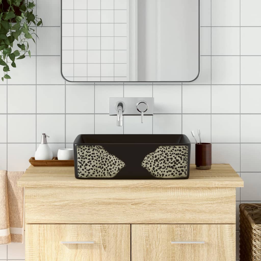 Baderomsvask Svart rektangulær 46x35,5x13 cm keramikk