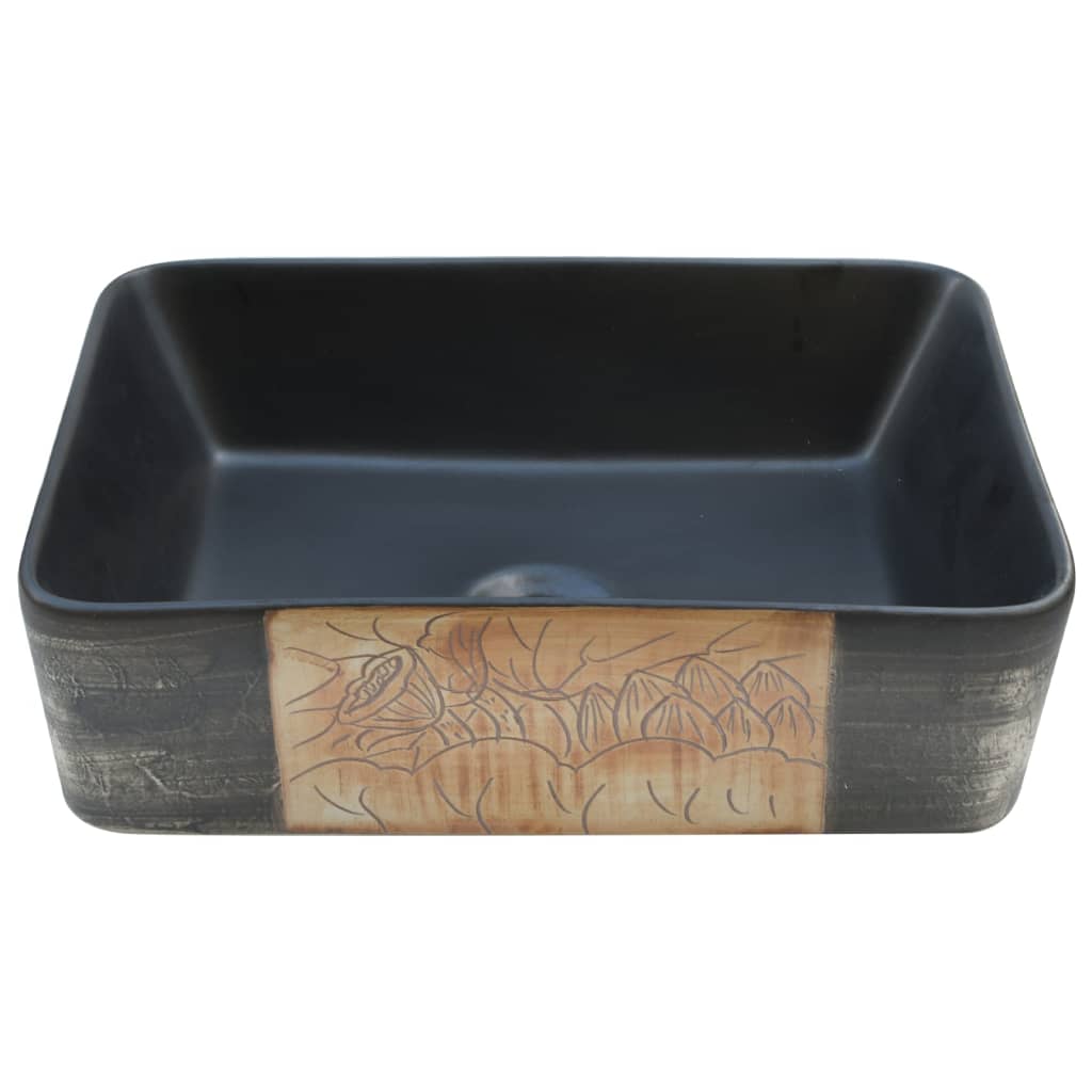 Baderomsvask Svart og Brun rektangulær 46x35,5x13 cm keramikk