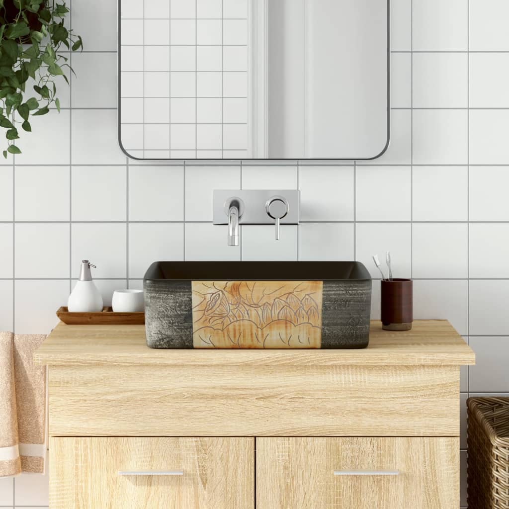 Baderomsvask Svart og Brun rektangulær 46x35,5x13 cm keramikk